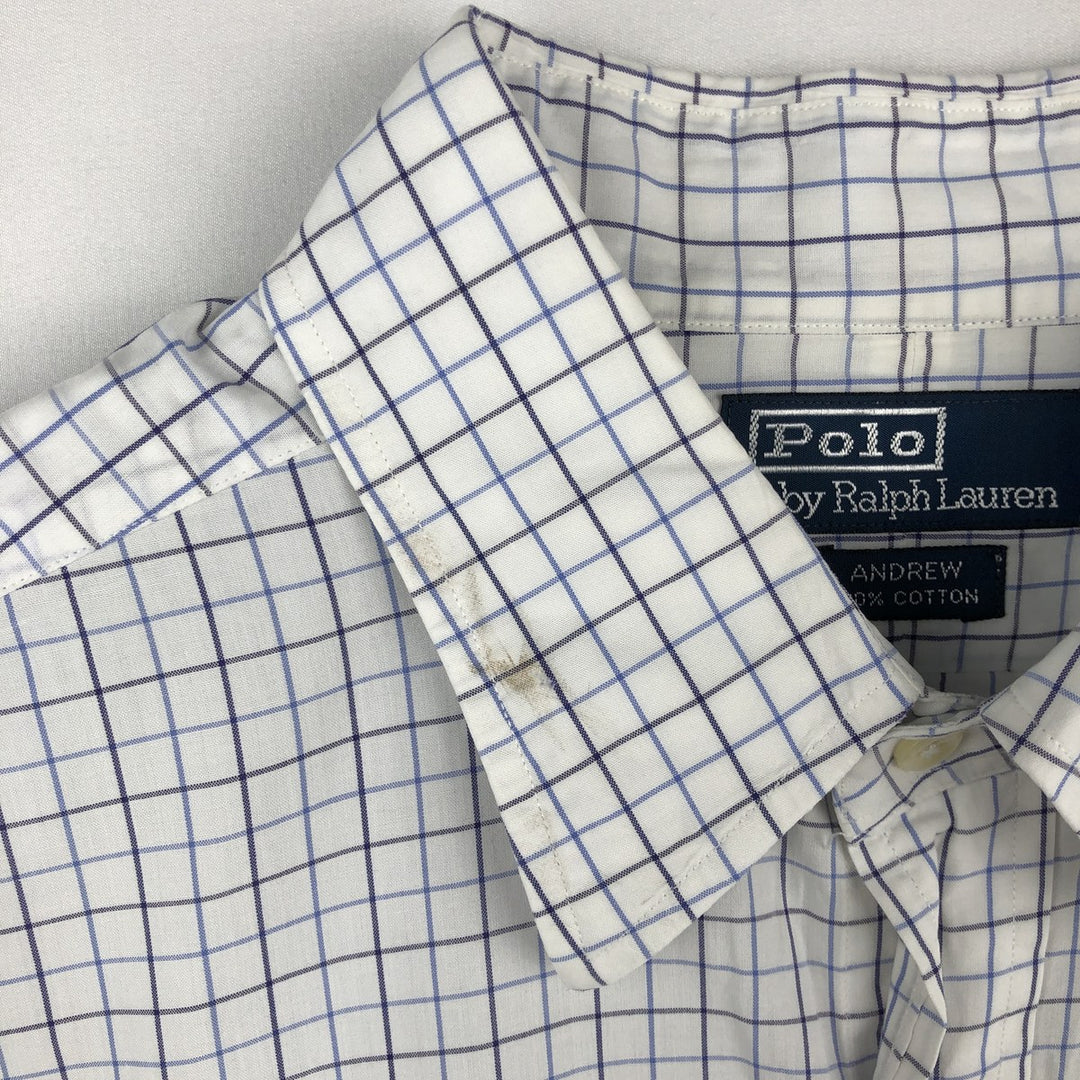 Ralph Lauren POLO by Ralph Lauren ANDREW long sleeve cotton check shirt, men's size L cotton white type Vintage Second Hand