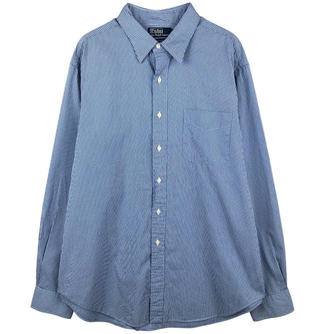 Ralph Lauren POLO by Ralph Lauren Andrew Classic Fit Long-Sleeve Striped Shirt, Men's Size XL (approx.) cotton Blue type light blue Vintage Second Hand