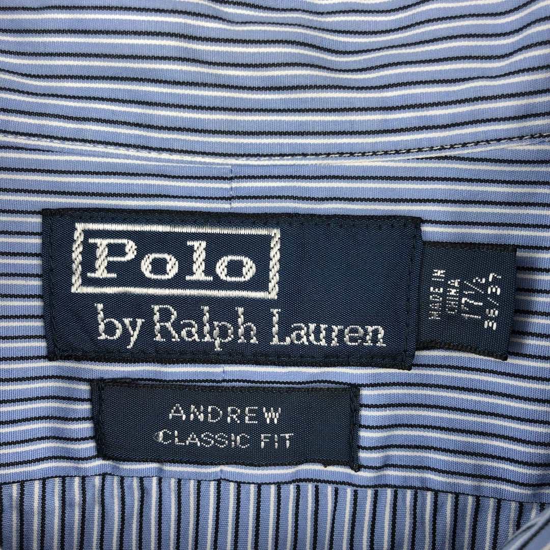 Ralph Lauren POLO by Ralph Lauren Andrew Classic Fit Long-Sleeve Striped Shirt, Men's Size XL (approx.) cotton Blue type light blue Vintage Second Hand