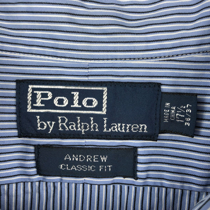 Ralph Lauren POLO by Ralph Lauren Andrew Classic Fit Long-Sleeve Striped Shirt, Men's Size XL (approx.) cotton Blue type light blue Vintage Second Hand