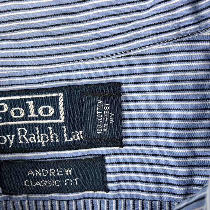 Ralph Lauren POLO by Ralph Lauren Andrew Classic Fit Long-Sleeve Striped Shirt, Men's Size XL (approx.) cotton Blue type light blue Vintage Second Hand