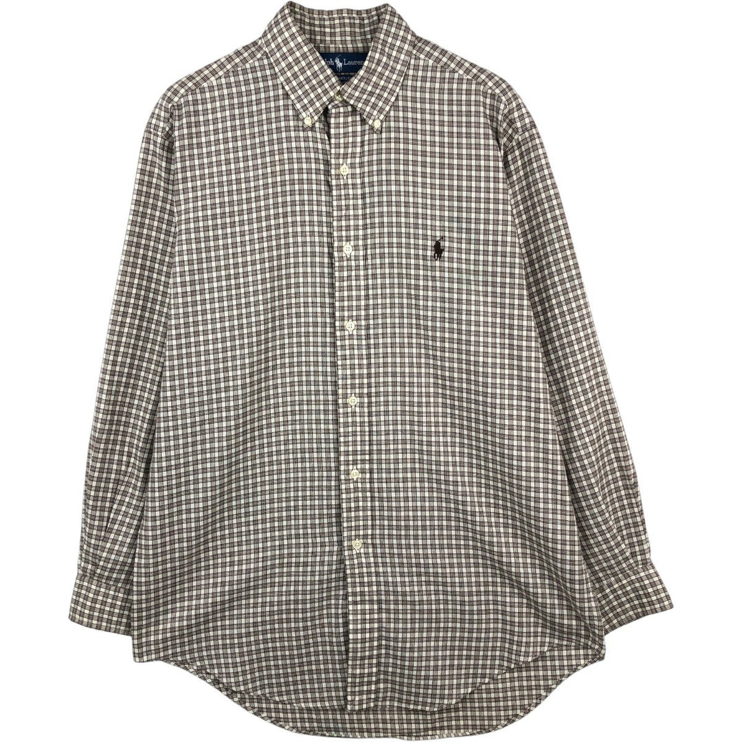 Ralph Lauren YARMOUTH Long Sleeve Button-Down Check Shirt, Men's Size M cotton brown type Vintage Second Hand