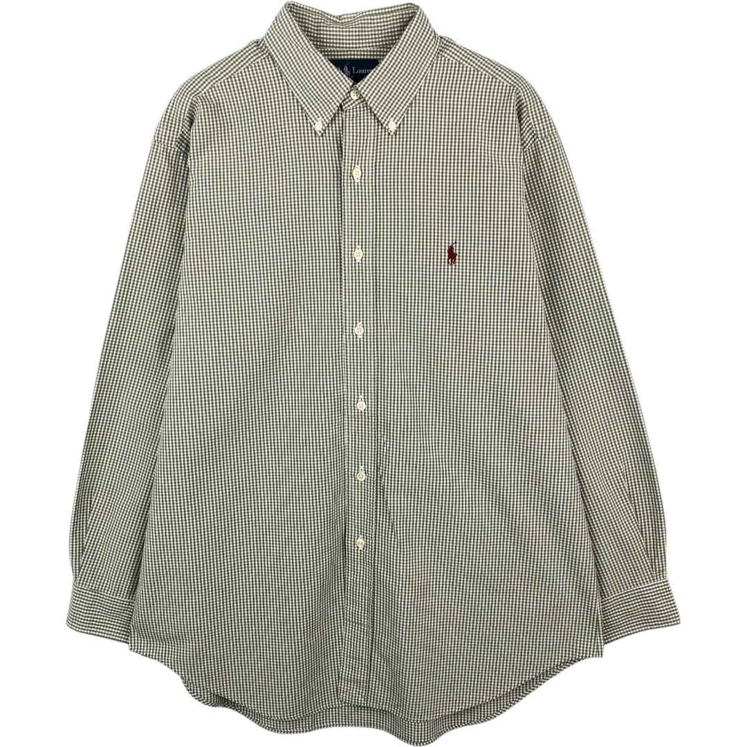 Ralph Lauren Classic Fit Gingham Check Long Sleeve Button-Down Check Shirt, Men's Size L cotton white type Vintage Second Hand
