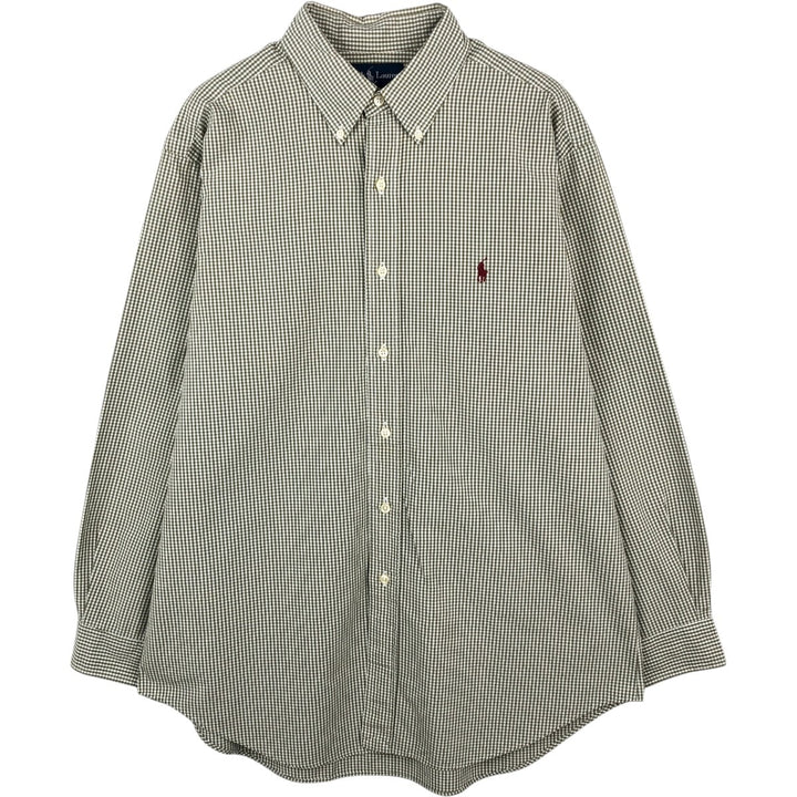 Ralph Lauren Classic Fit Gingham Check Long Sleeve Button-Down Check Shirt, Men's Size L cotton white type Vintage Second Hand