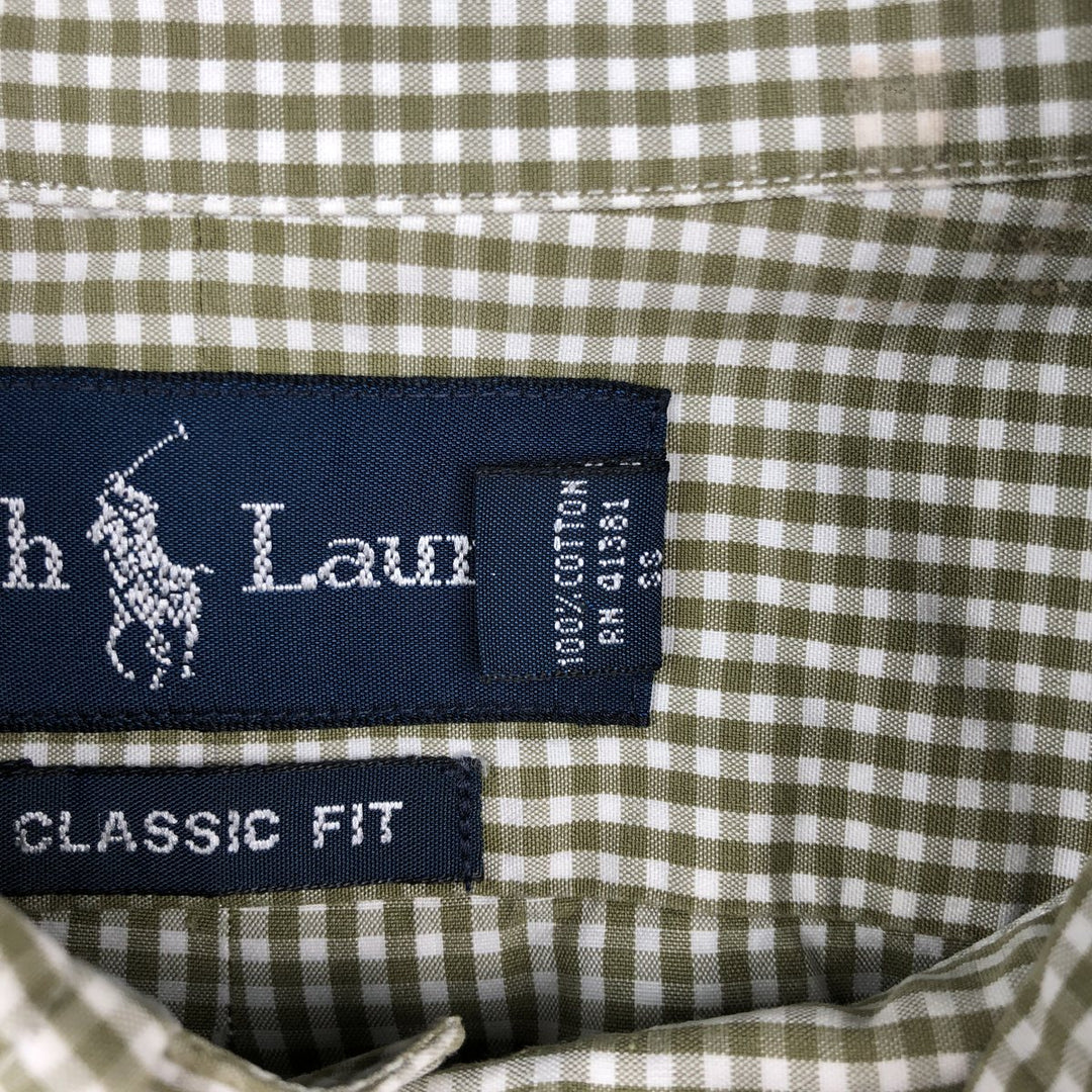 Ralph Lauren Classic Fit Gingham Check Long Sleeve Button-Down Check Shirt, Men's Size L cotton white type Vintage Second Hand