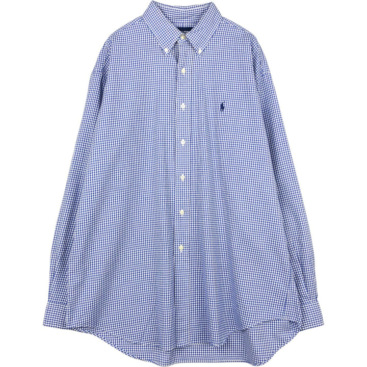 Ralph Lauren GOLF TILDEN Gingham Check Long-Sleeve Button-Down Check Shirt, Men's Size L (approx.) cotton white type Vintage Second Hand