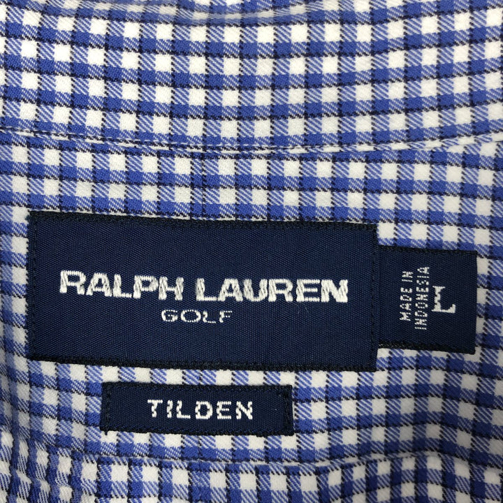 Ralph Lauren GOLF TILDEN Gingham Check Long-Sleeve Button-Down Check Shirt, Men's Size L (approx.) cotton white type Vintage Second Hand