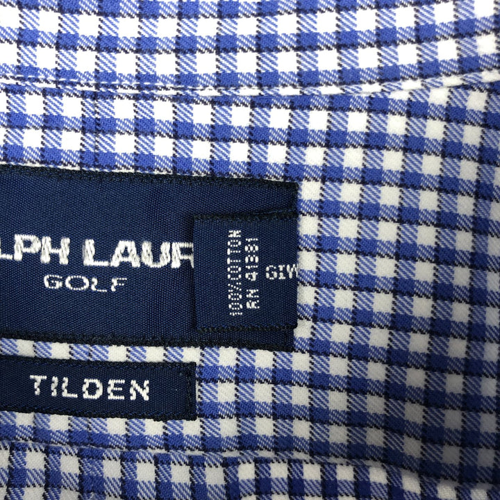 Ralph Lauren GOLF TILDEN Gingham Check Long-Sleeve Button-Down Check Shirt, Men's Size L (approx.) cotton white type Vintage Second Hand