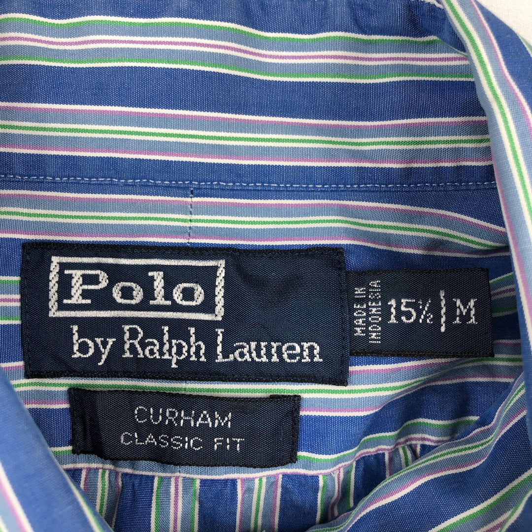 Ralph Lauren POLO by Ralph Lauren CURHAM CLASSIC FIT Multi-stripe Long-Sleeve Cotton Stripe Shirt (Men's Size M) cotton blue type Vintage Second Hand