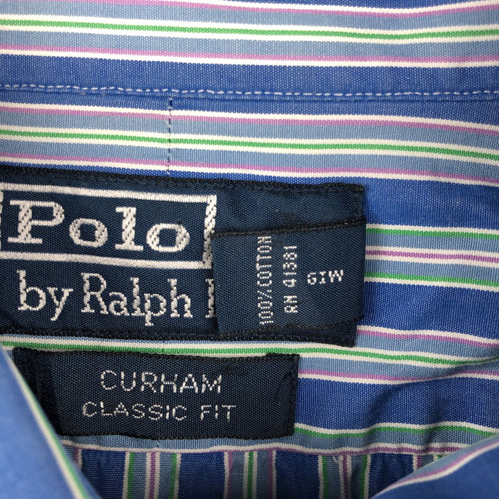 Ralph Lauren POLO by Ralph Lauren CURHAM CLASSIC FIT Multi-stripe Long-Sleeve Cotton Stripe Shirt (Men's Size M) cotton blue type Vintage Second Hand