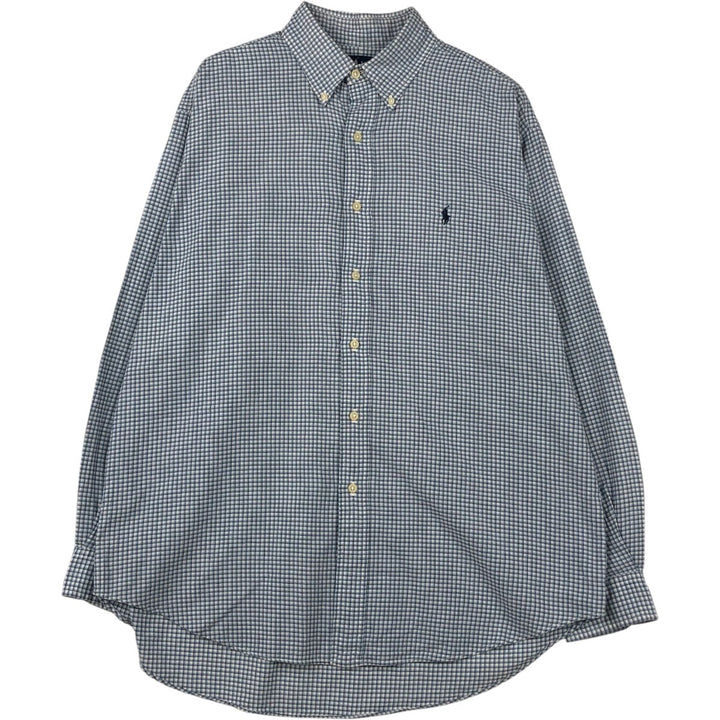 Ralph Lauren BLAKE long sleeve button down check shirt, men's size L cotton Blue type light blue Vintage Second Hand