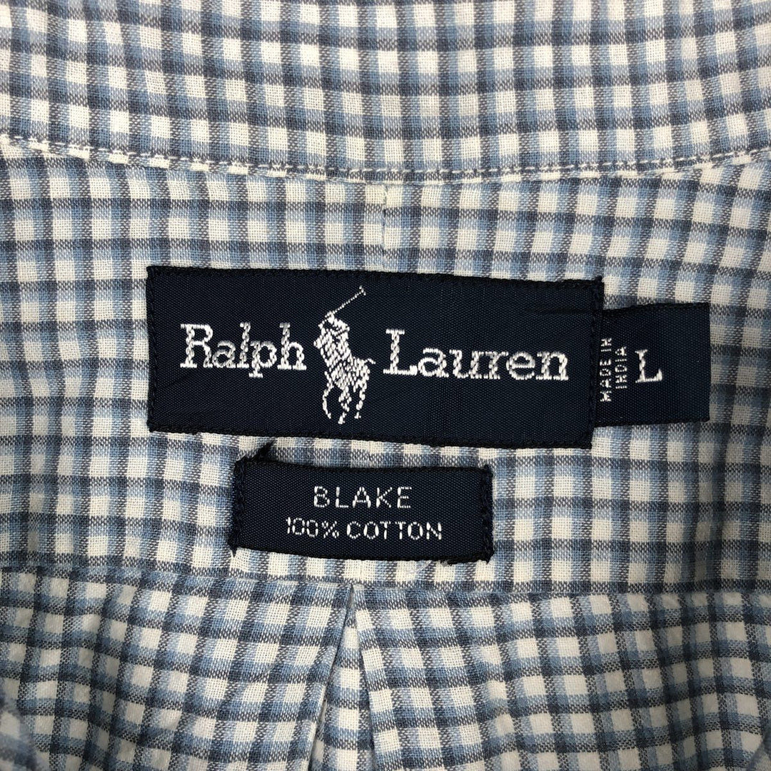 Ralph Lauren BLAKE long sleeve button down check shirt, men's size L cotton Blue type light blue Vintage Second Hand