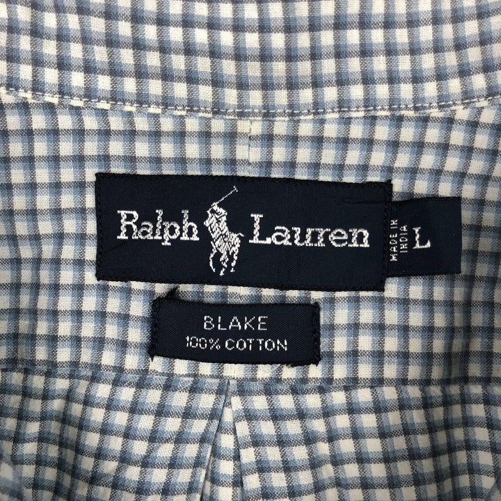 Ralph Lauren BLAKE long sleeve button down check shirt, men's size L cotton Blue type light blue Vintage Second Hand