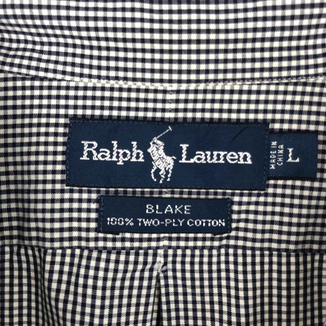 Ralph Lauren BLAKE Gingham Check Long Sleeve Button-Down Check Shirt, Men's Size L cotton navy blue type Vintage Second Hand