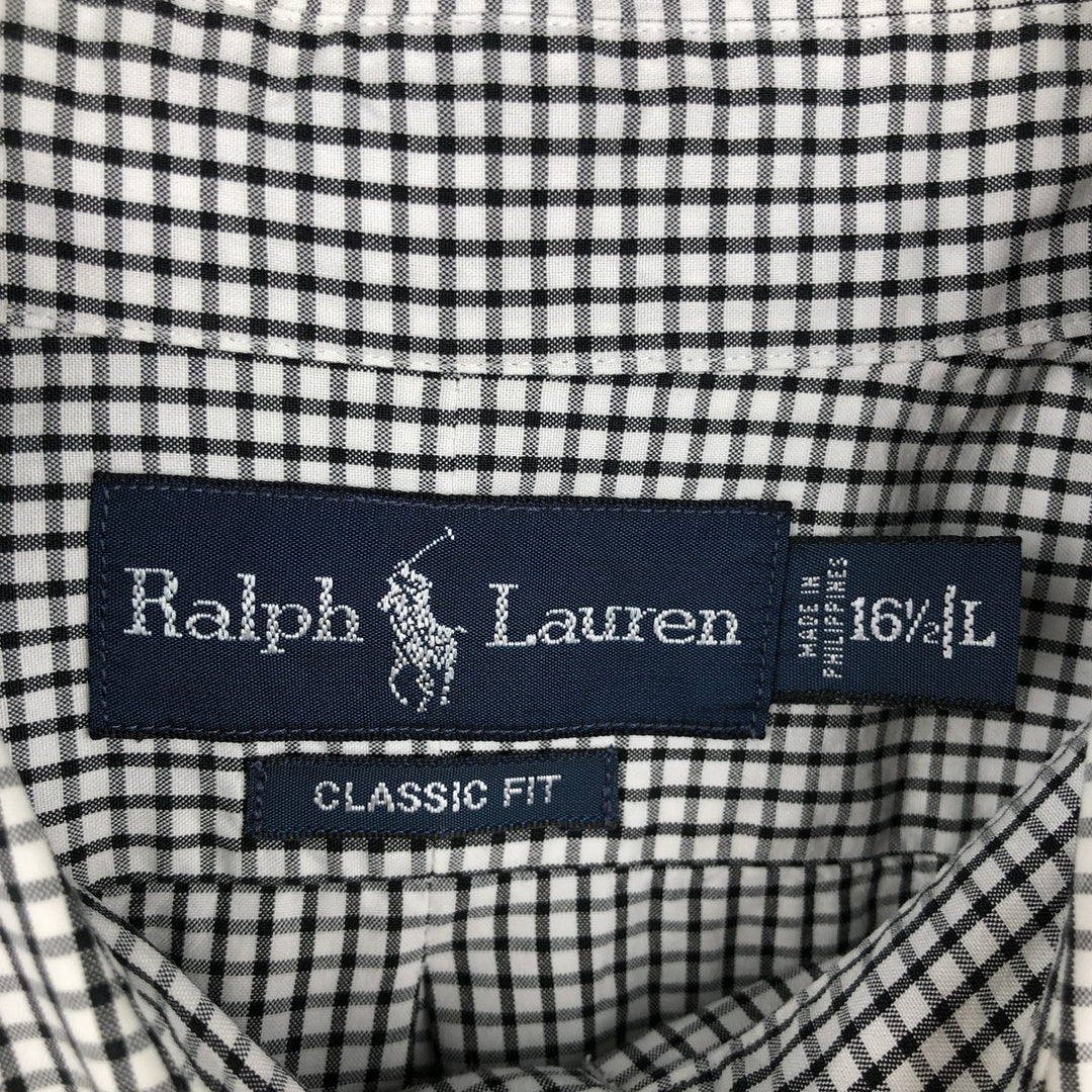 Ralph Lauren Classic Fit Long Sleeve Button Down Check Shirt, Men's Size L cotton black type Vintage Second Hand