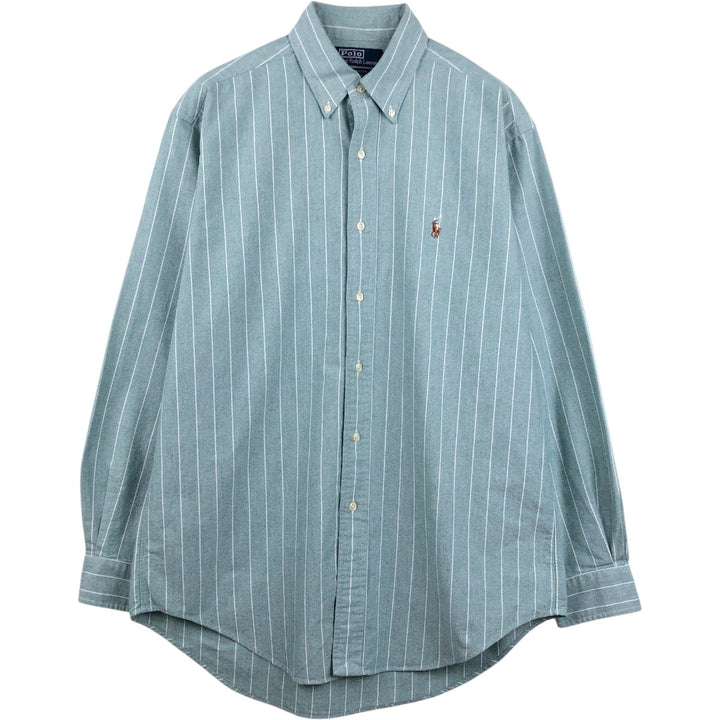 Ralph Lauren YARMOUTH Long-Sleeve Button-Down Striped Shirt, Men's Size M (Equivalent), Oxford Fabric cotton green type Vintage Second Hand