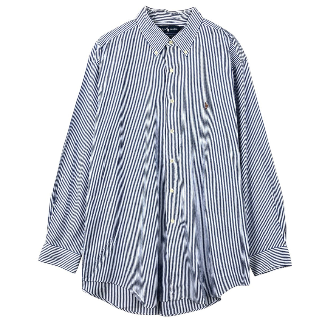 Ralph Lauren YARMOUTH Long Sleeve Button-Down Striped Shirt, Men's XL cotton blue type Vintage Second Hand