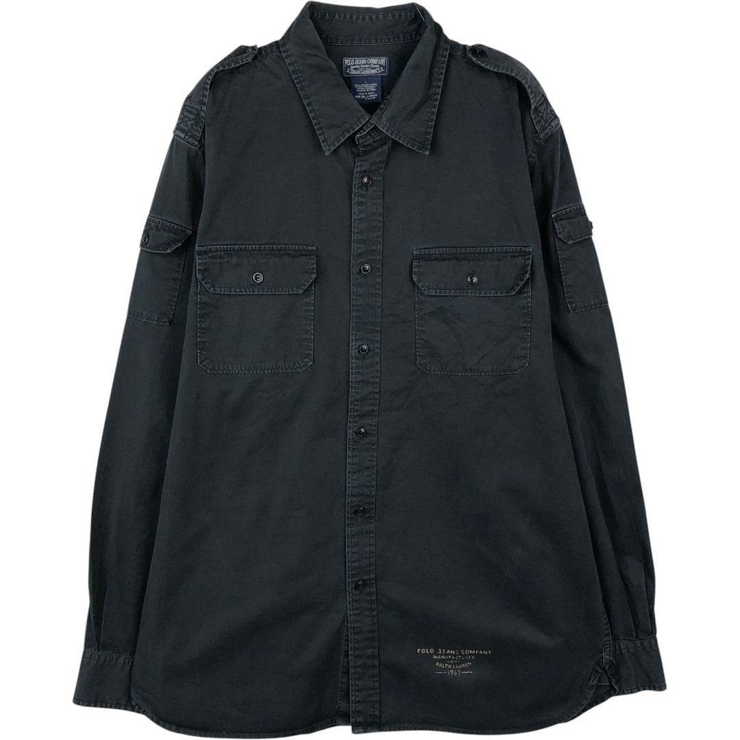 2000'S Ralph Lauren POLO JEANS COMPANY Long-Sleeve Button-Down Shirt, Men's Size L (approx.) cotton black type Vintage Second Hand
