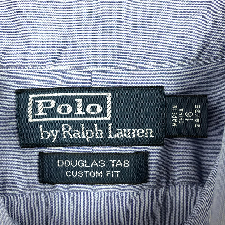 Ralph Lauren POLO by Ralph Lauren DOUGLAS TAB CUSTOM FIT Long-Sleeve Cotton Shirt, Men's Size L (approx.) cotton blue type Vintage Second Hand
