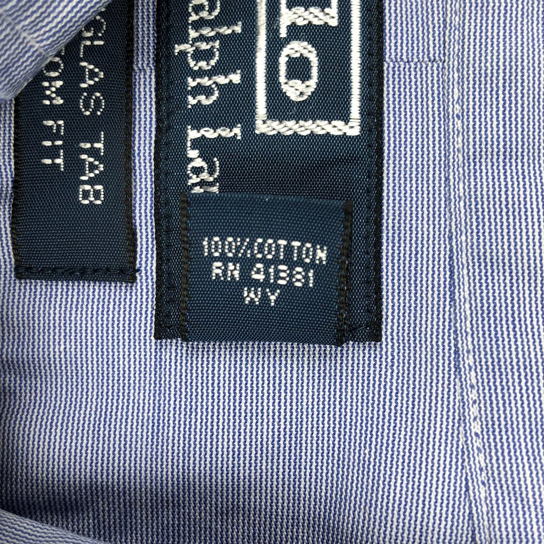 Ralph Lauren POLO by Ralph Lauren DOUGLAS TAB CUSTOM FIT Long-Sleeve Cotton Shirt, Men's Size L (approx.) cotton blue type Vintage Second Hand