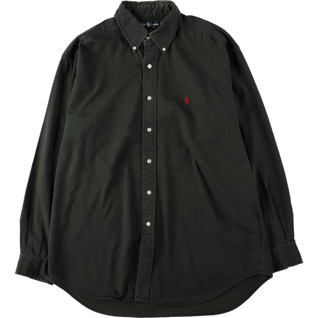 Ralph Lauren BLAIRE long sleeve button down shirt, men's size L cotton dark green Vintage Second Hand