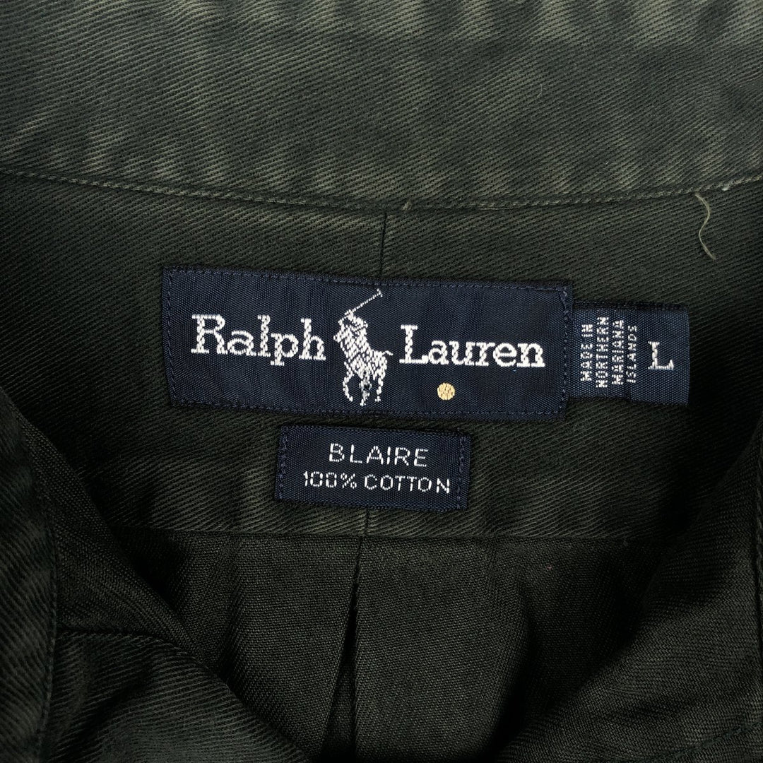Ralph Lauren BLAIRE long sleeve button down shirt, men's size L cotton dark green Vintage Second Hand