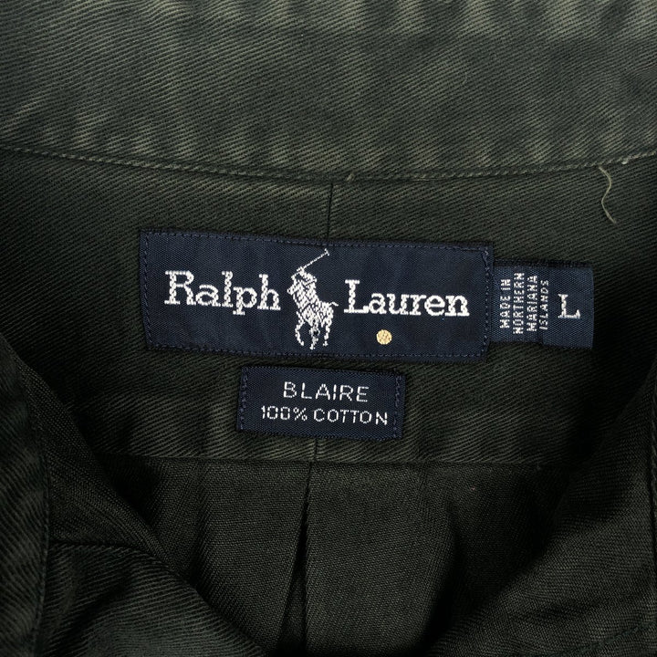 Ralph Lauren BLAIRE long sleeve button down shirt, men's size L cotton dark green Vintage Second Hand
