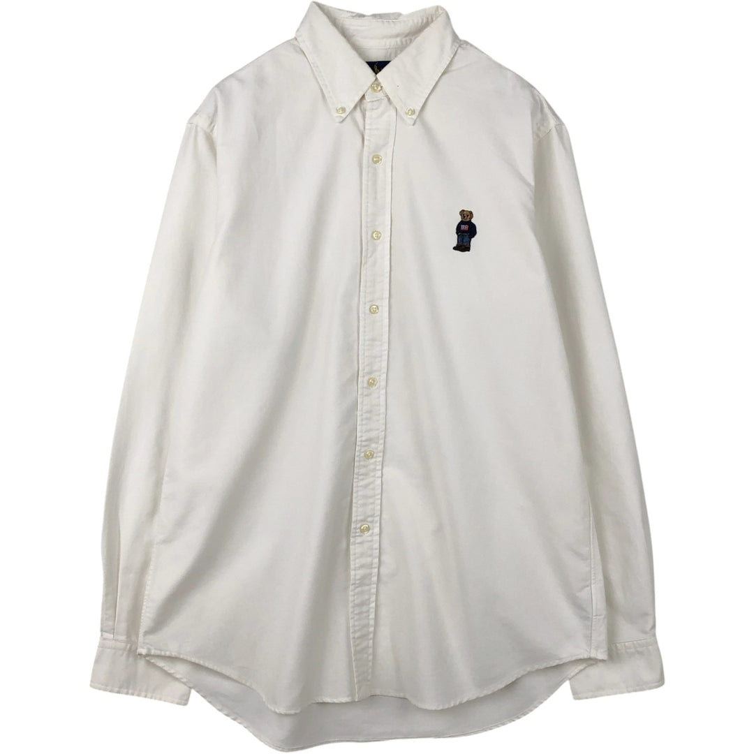 Ralph Lauren CLASSIC FIT Polo Bear Long-Sleeve Button-Down Shirt, Men's Size L (approx.) cotton white type Vintage Second Hand