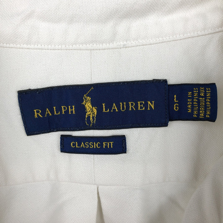 Ralph Lauren CLASSIC FIT Polo Bear Long-Sleeve Button-Down Shirt, Men's Size L (approx.) cotton white type Vintage Second Hand