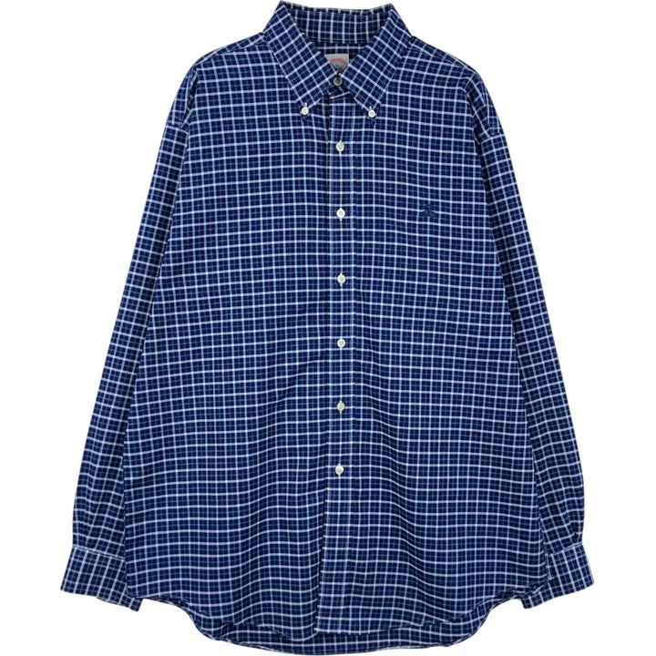 Brooks Brothers Est.1818 Short Sleeve Button-Down Check Shirt, Men's Size L Supima Cotton navy blue type Vintage Second Hand