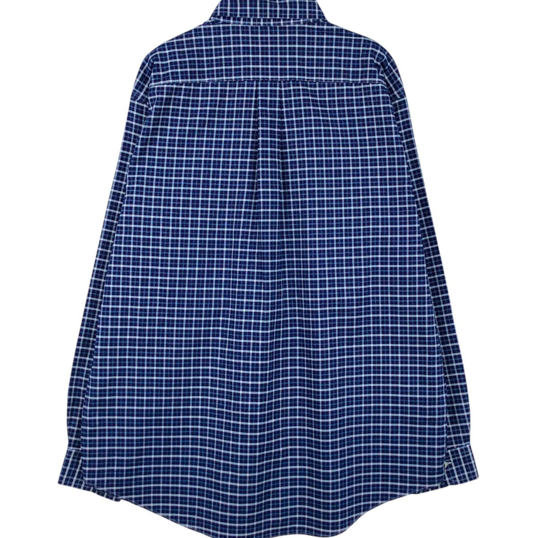 Brooks Brothers Est.1818 Short Sleeve Button-Down Check Shirt, Men's Size L Supima Cotton navy blue type Vintage Second Hand