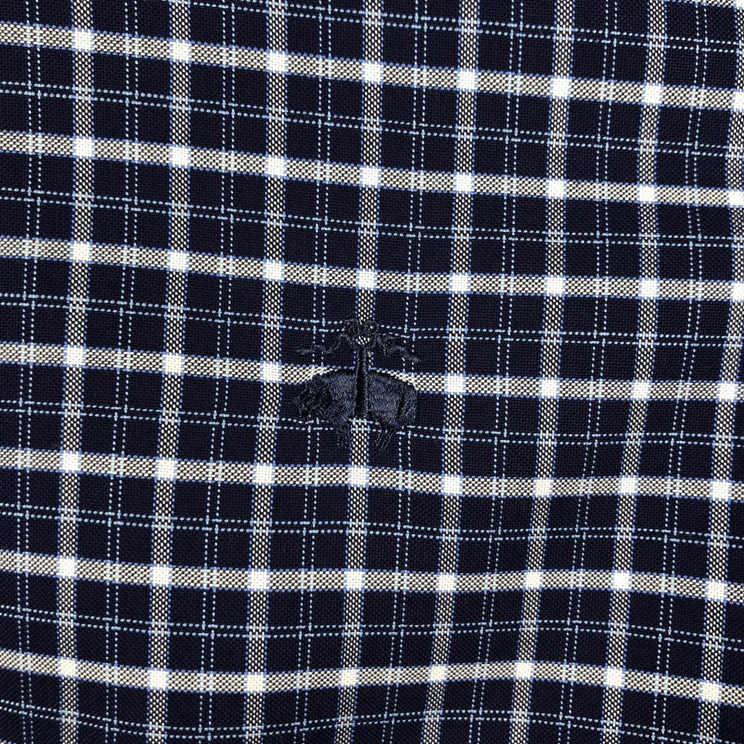 Brooks Brothers Est.1818 Short Sleeve Button-Down Check Shirt, Men's Size L Supima Cotton navy blue type Vintage Second Hand