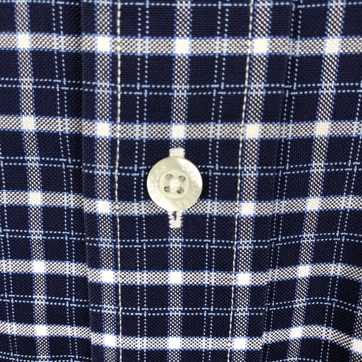 Brooks Brothers Est.1818 Short Sleeve Button-Down Check Shirt, Men's Size L Supima Cotton navy blue type Vintage Second Hand