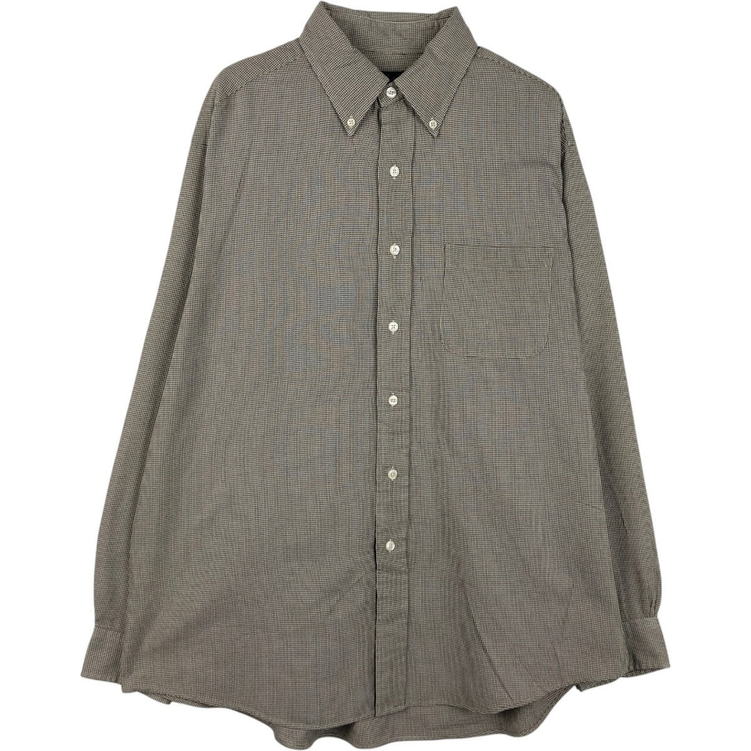 Brooks Brothers houndstooth pattern short-sleeved button-down check shirt, men's size L (approx.) cotton brown type Vintage Second Hand