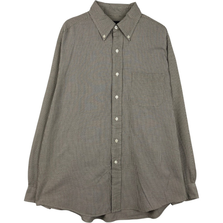 Brooks Brothers houndstooth pattern short-sleeved button-down check shirt, men's size L (approx.) cotton brown type Vintage Second Hand