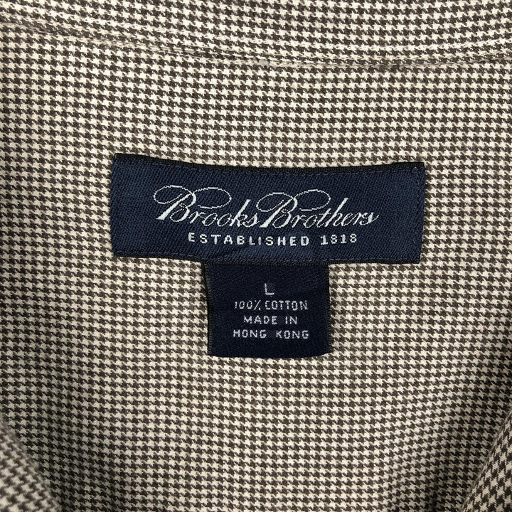 Brooks Brothers houndstooth pattern short-sleeved button-down check shirt, men's size L (approx.) cotton brown type Vintage Second Hand