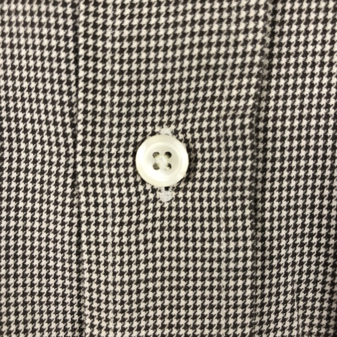 Brooks Brothers houndstooth pattern short-sleeved button-down check shirt, men's size L (approx.) cotton brown type Vintage Second Hand