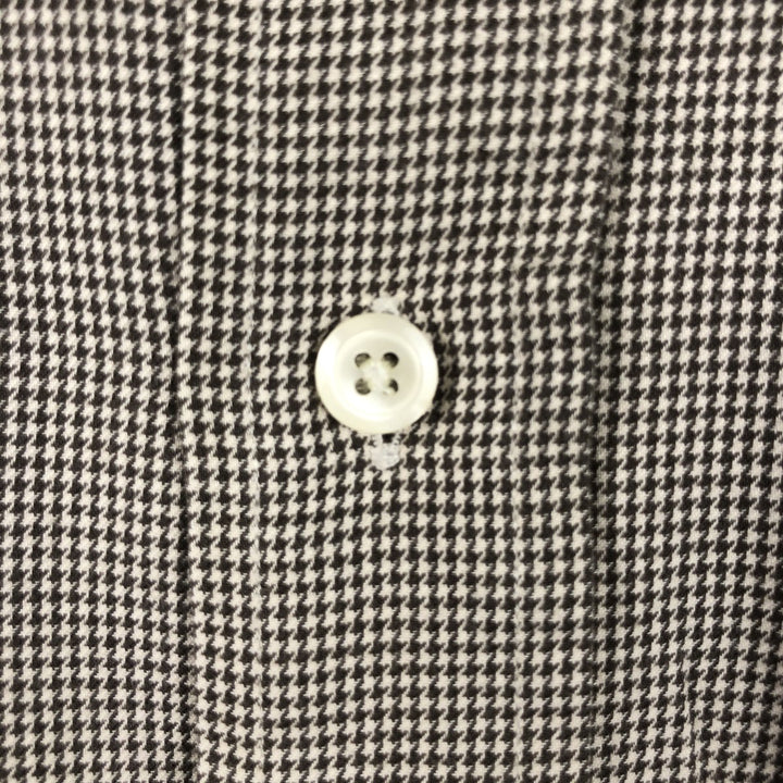 Brooks Brothers houndstooth pattern short-sleeved button-down check shirt, men's size L (approx.) cotton brown type Vintage Second Hand