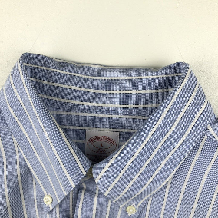 Brooks Brothers 346 Long Sleeve Button-Down Striped Shirt, Men's Size L Supima Cotton navy blue type Vintage Second Hand