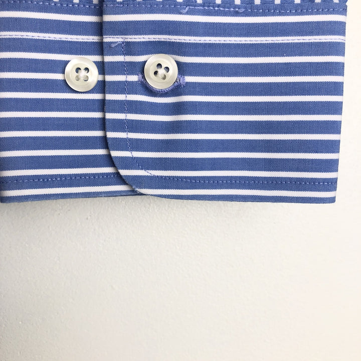 Brooks Brothers 346 Regular Fit Long-Sleeve Button-Down Striped Shirt, Men's Size L (approx.) cotton navy blue type Vintage Second Hand