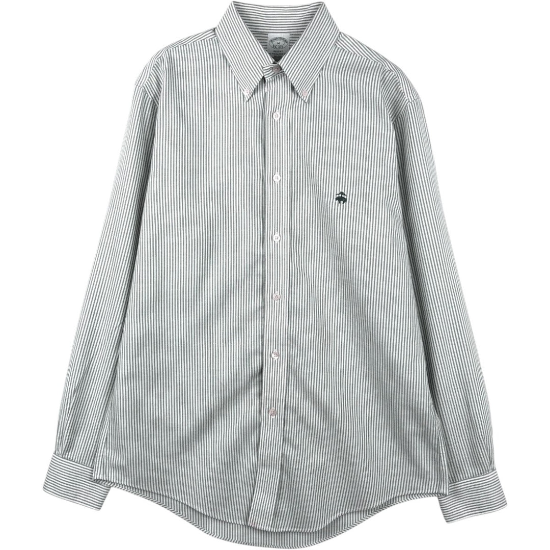 Brooks Brothers Est.1818 REGENT Long Sleeve Button-Down Striped Shirt, Men's Size M Supima Cotton Khaki type sage green Vintage Second Hand