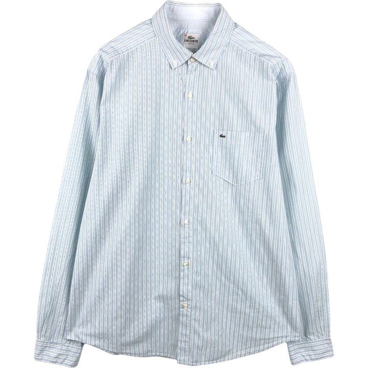 Lacoste (LACOSTE) France-designed slim fit long-sleeved button-down striped shirt, men's size L (approx.) cotton Blue type light blue Vintage Second Hand