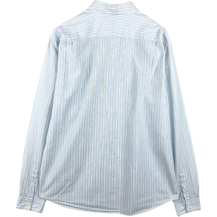 Lacoste (LACOSTE) France-designed slim fit long-sleeved button-down striped shirt, men's size L (approx.) cotton Blue type light blue Vintage Second Hand