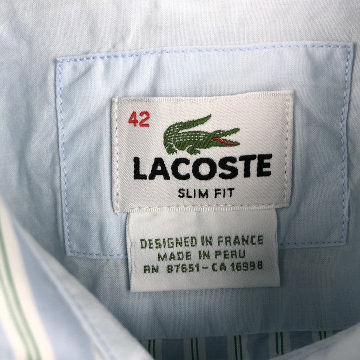 Lacoste (LACOSTE) France-designed slim fit long-sleeved button-down striped shirt, men's size L (approx.) cotton Blue type light blue Vintage Second Hand