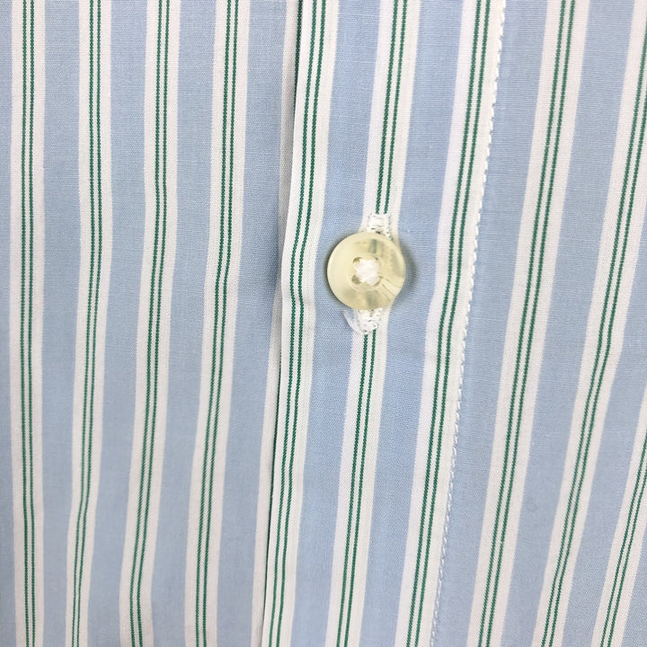 Lacoste (LACOSTE) France-designed slim fit long-sleeved button-down striped shirt, men's size L (approx.) cotton Blue type light blue Vintage Second Hand