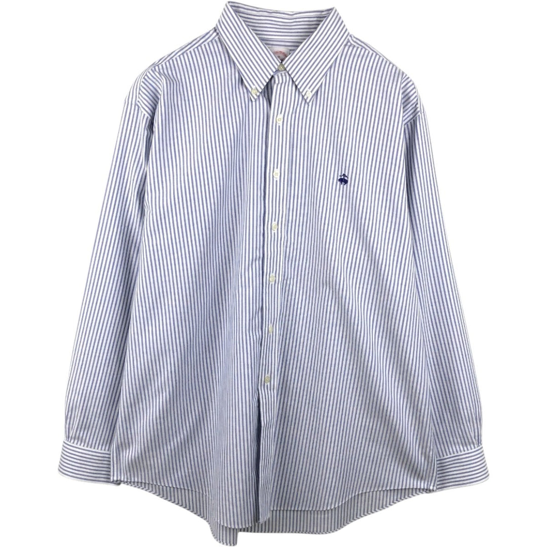 Brooks Brothers Est.1818 Traditional Fit Long-Sleeve Button-Down Striped Shirt, Men's Size XL (approx.) Supima Cotton navy blue type Vintage Second Hand