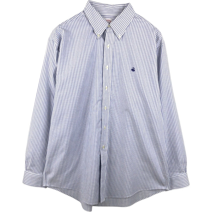 Brooks Brothers Est.1818 Traditional Fit Long-Sleeve Button-Down Striped Shirt, Men's Size XL (approx.) Supima Cotton navy blue type Vintage Second Hand