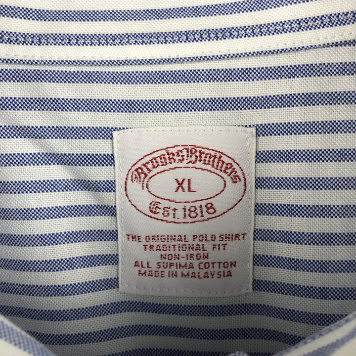 Brooks Brothers Est.1818 Traditional Fit Long-Sleeve Button-Down Striped Shirt, Men's Size XL (approx.) Supima Cotton navy blue type Vintage Second Hand