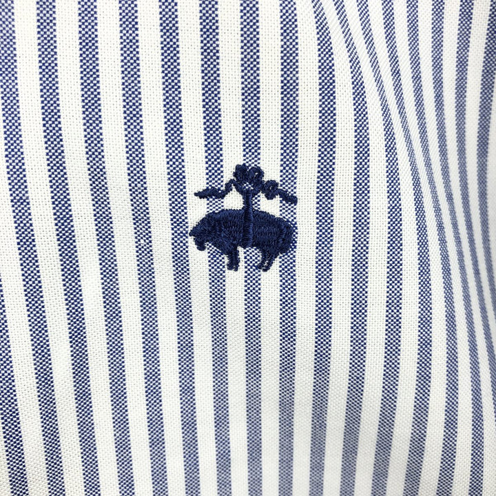 Brooks Brothers Est.1818 Traditional Fit Long-Sleeve Button-Down Striped Shirt, Men's Size XL (approx.) Supima Cotton navy blue type Vintage Second Hand