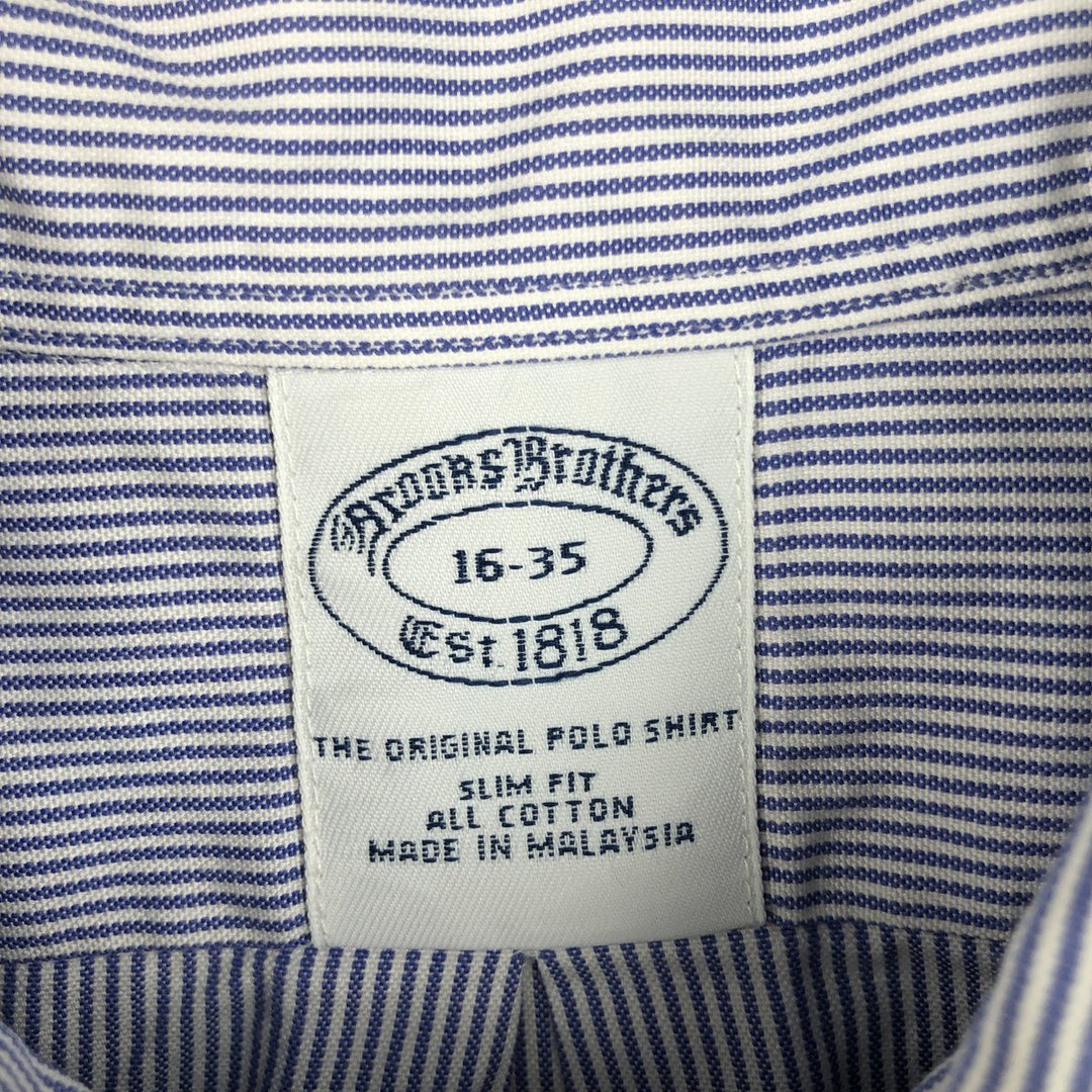 Brooks Brothers Est.1818 Slim Fit Long-Sleeve Button-Down Striped Shirt, Men's Size L (approx.) cotton navy blue type Vintage Second Hand